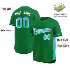 Kelly Green Powder Blue-Aqua Gradient Side Baseball Jersey 2