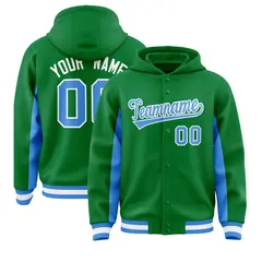 Kelly Green Powder Blue Color Block Varsity Letterman Jacket Hoodie 1
