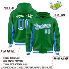 Kelly Green Powder Blue Color Block Varsity Letterman Jacket Hoodie 4