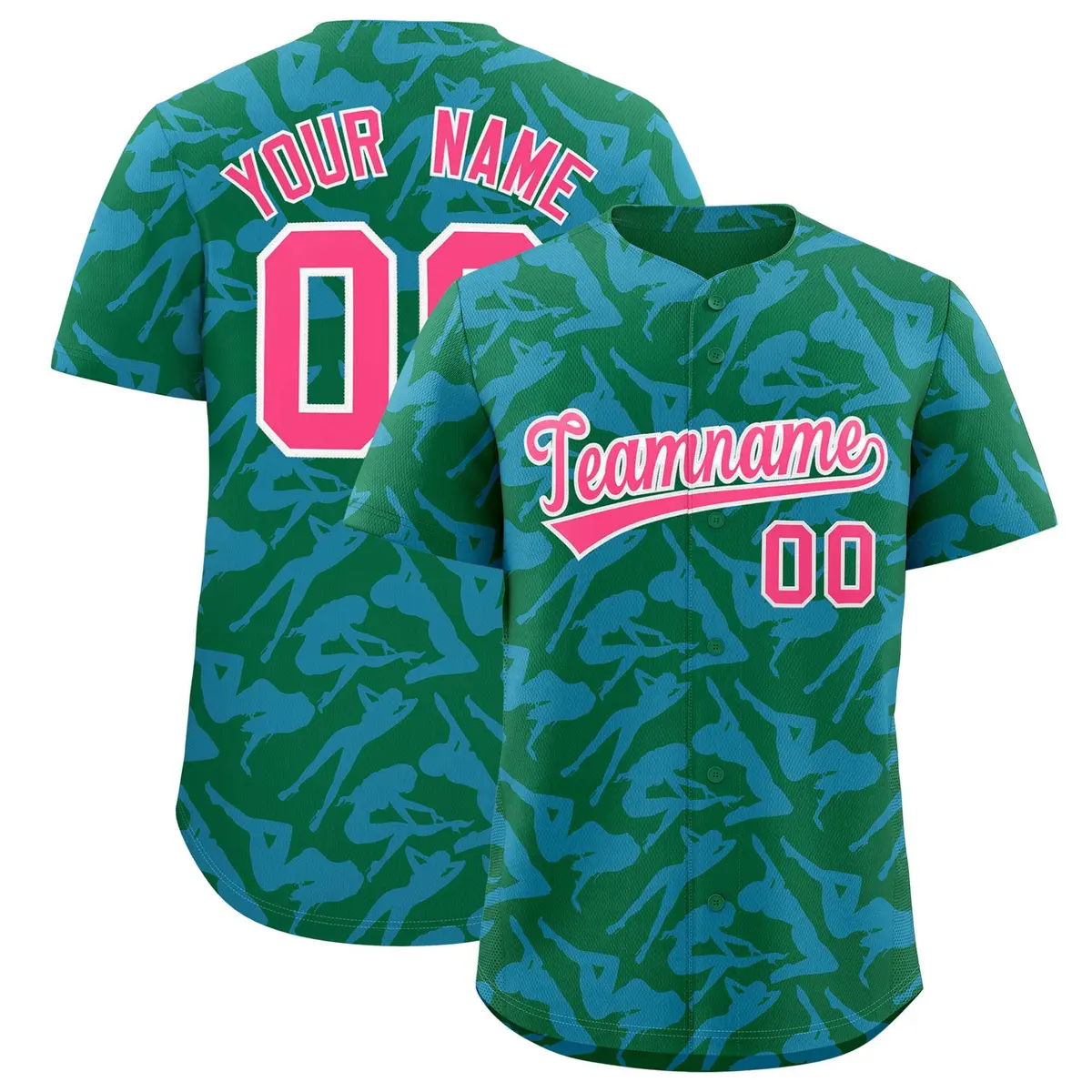 Kelly Green Powder Blue Graffiti Pattern Baseball Jersey