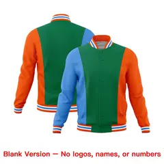 Kelly Green Powder Blue Orange Color Block Varsity Letterman Jacket 7