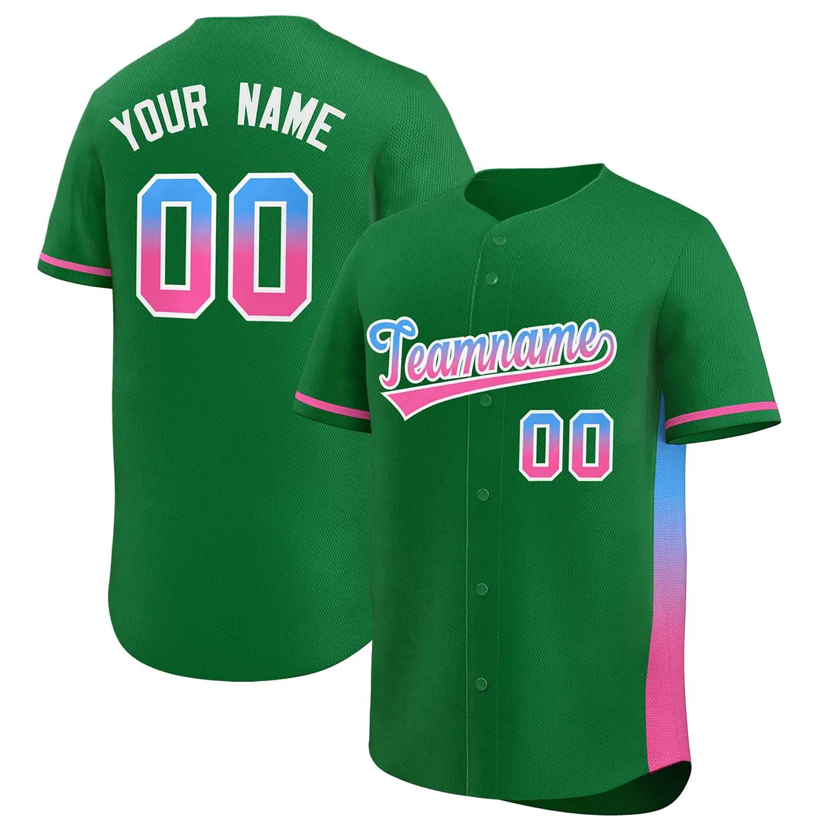 Kelly Green Powder Blue-Pink Gradient Side Baseball Jersey