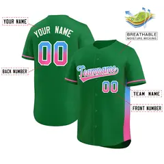 Kelly Green Powder Blue-Pink Gradient Side Baseball Jersey 2