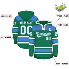 Kelly Green Powder Blue Raglan Lace-Up Neck Hockey Hoodie Jersey 2