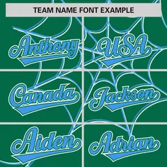 Kelly Green Powder Blue Spider Web Raglan Baseball Jersey 3