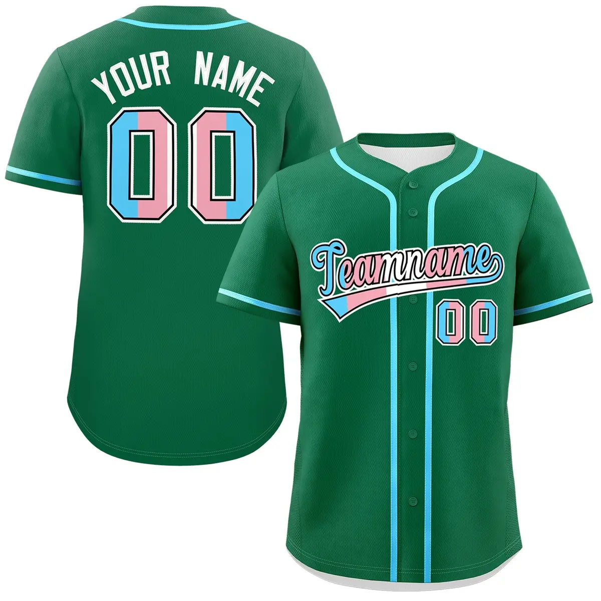 Kelly Green Powder Blue Transgender Pride Baseball Jersey