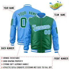 Kelly Green Powder Blue Two-Tone Varsity Full-Zip Letterman Bomber Jacket 2