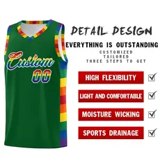 Kelly Green Pride Month LGBT Rainbow Basketball Jersey 2