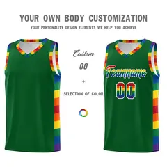 Kelly Green Pride Month LGBT Rainbow Basketball Jersey 3