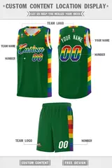 Kelly Green Pride Month LGBT Rainbow Basketball Jersey 5