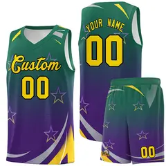Kelly Green Purple Gradient Star Graffiti Basketball Jersey
