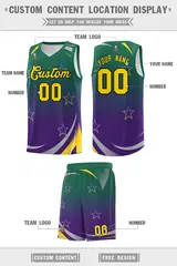 Kelly Green Purple Gradient Star Graffiti Basketball Jersey 2