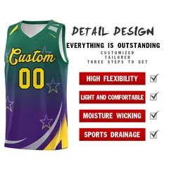 Kelly Green Purple Gradient Star Graffiti Basketball Jersey 4