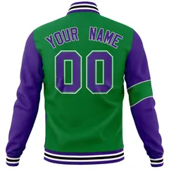 Kelly Green Purple-Gray Two Tone Split Letterman Varsity Jacket 6