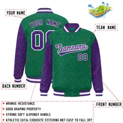 Kelly Green Purple L Pattern Varsity Raglan Letterman Jacket 2