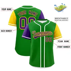 Kelly Green Purple Mardi Gras Authentic Baseball Jersey 3