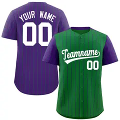 Kelly Green Purple Pinstripe Raglan Sleeves Baseball Jersey 1