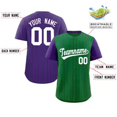 Kelly Green Purple Pinstripe Raglan Sleeves Baseball Jersey 2