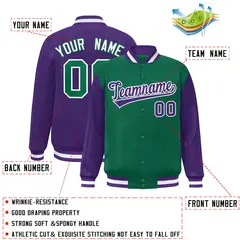 Kelly Green Purple Pinstripe Raglan Varsity Letterman Baseball Jacket 2
