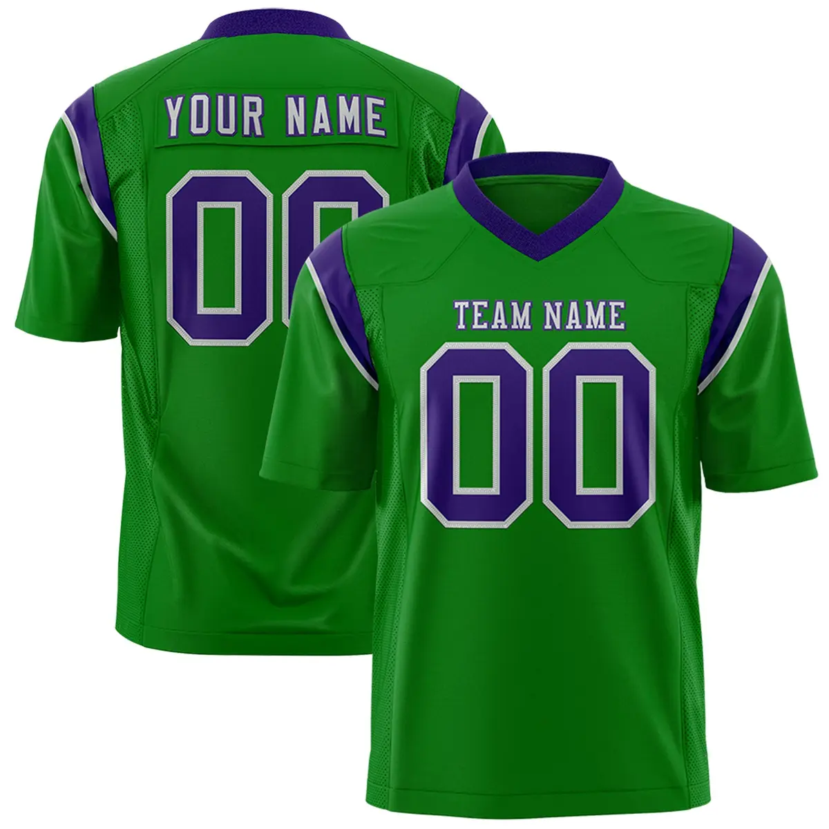 Kelly Green Purple Shoulder Cut Two-Tone Flag Football Jersey