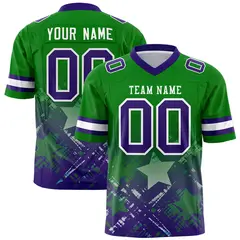 Kelly Green Purple Star Gradient Flag Football Jersey 1