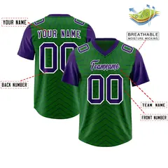 Kelly Green Purple Star Pattern Raglan Football Jersey 2