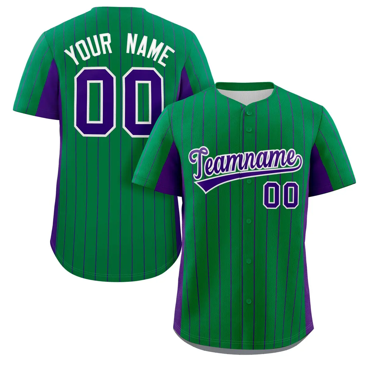Kelly Green Purple Stripe Full Button Baseball Jersey