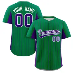 Kelly Green Purple Stripe Full Button Baseball Jersey 1