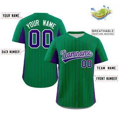 Kelly Green Purple Stripe Full Button Baseball Jersey 2