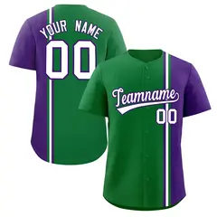 Kelly Green Purple White Color Block Baseball Jersey 1