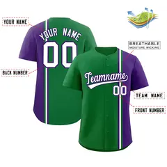 Kelly Green Purple White Color Block Baseball Jersey 2