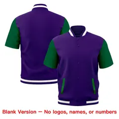 Kelly Green Purple White Full-Snap Short Sleeve Varsity Jacket 7