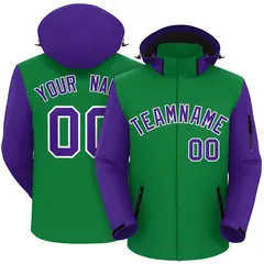 Kelly Green Purple-White Raglan Sleeves Waterproof Jacket 1