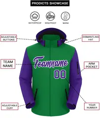 Kelly Green Purple-White Raglan Sleeves Waterproof Jacket 2