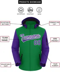 Kelly Green Purple-White Raglan Sleeves Waterproof Jacket 2