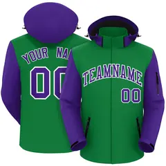 Kelly Green Purple-White Raglan Sleeves Waterproof Jacket 1