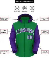 Kelly Green Purple-White Raglan Sleeves Waterproof Jacket 2