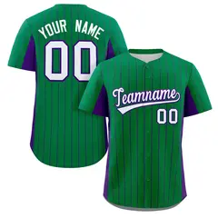 Kelly Green Purple-White Stripe Full Button Baseball Jersey 1