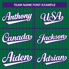 Kelly Green Purple-White Stripe Full Button Baseball Jersey 3