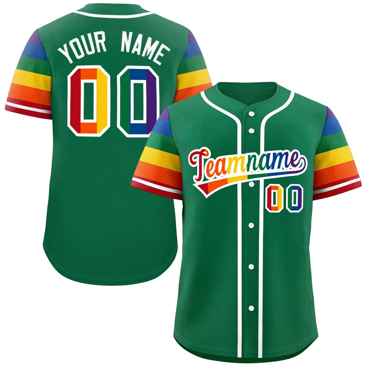 Kelly Green Rainbow Pride Month Raglan Baseball Jersey