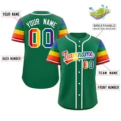 Kelly Green Rainbow Pride Month Raglan Baseball Jersey 2