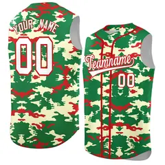 Kelly Green Red Camo Sleeveless Baseball Jersey 1