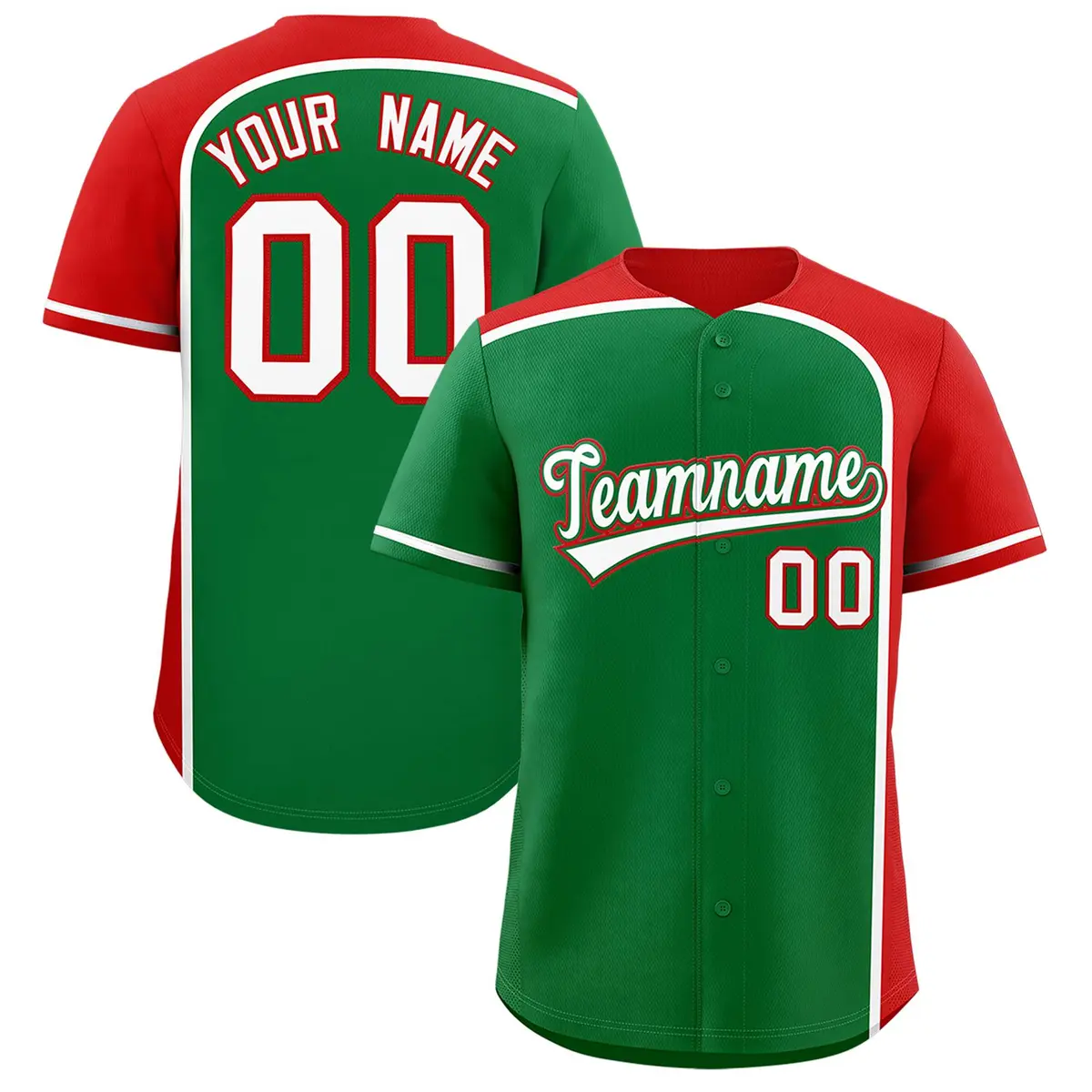 Kelly Green Red Color Block Authentic Baseball Jersey