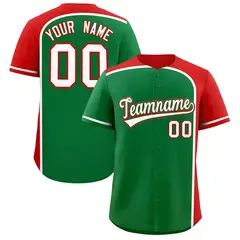 Kelly Green Red Color Block Authentic Baseball Jersey