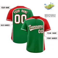 Kelly Green Red Color Block Authentic Baseball Jersey 2