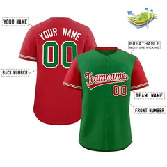 Kelly Green Red Color Block Raglan Sleeves Baseball Jersey 2