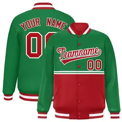 Kelly Green Red Color Block Varsity Full-Snap Letterman Jacket 1