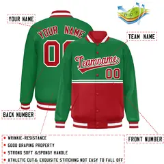 Kelly Green Red Color Block Varsity Full-Snap Letterman Jacket 2
