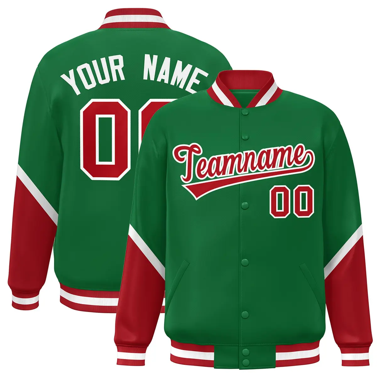 Kelly Green Red Color Block Varsity Letterman Baseball Jacket