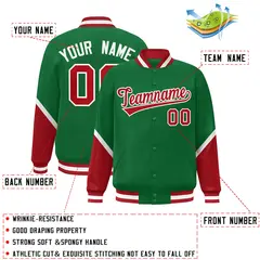 Kelly Green Red Color Block Varsity Letterman Baseball Jacket 2